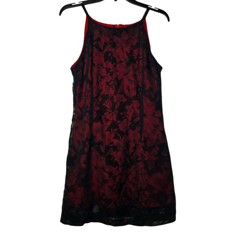 LA Belle‎ Juniors Sleeveless Mini Dress 9 Y2K Lace Vamp Witchy Dark Floral Date